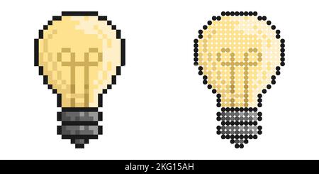 Icône pixel. Ampoule en forme de poire. Symbole des idées, de l'inspiration, de la créativité. Élément Garland. Vecteur de jeu rétro simple isolé sur fond blanc Illustration de Vecteur