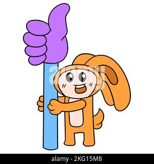 Un joli lapin porte une main haute, une icône en forme de doodle Illustration de Vecteur