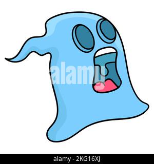 Une icône bleue représentant une tête fantôme et un visage effrayant Illustration de Vecteur