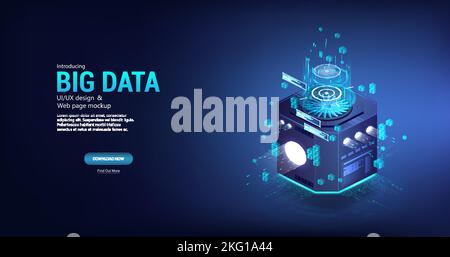 3D illustration isométrique avec le concept de tri des big data sur un serveur distant Illustration de Vecteur