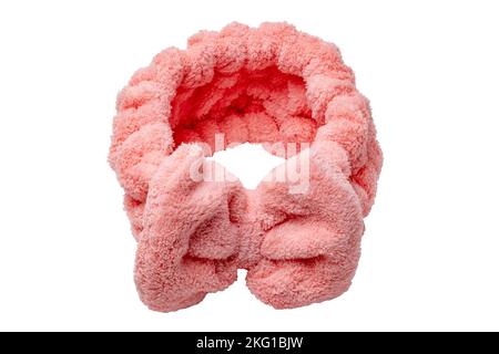 Bracelet de cheveux rose en polaire corail de haute qualité qui est super doux et respectueux de la peau. Serre-tête pour le lavage du visage, le maquillage, la douche, la peau et les soins de beauté Banque D'Images