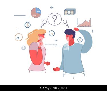 Bon couple planifiant budget familial, illustration vectorielle. Planification financière, gestion de l'argent et concept d'économie pour bannière web, page web etc Illustration de Vecteur