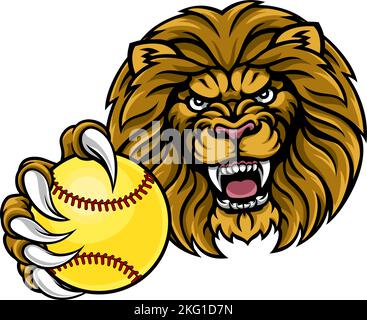 Mascotte de l'équipe de sports d'animaux de softball de Lion Illustration de Vecteur