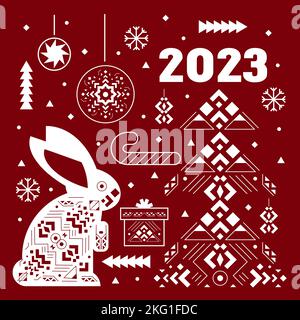 2023 bonne année avec le symbole chinois du lapin de l'année. Illustration de Vecteur