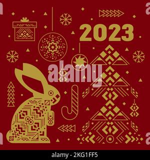 2023 bonne année avec le symbole chinois du lapin de l'année. Illustration de Vecteur