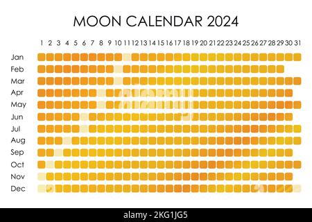 2024 Calendrier de la Lune. Conception de calendrier astrologique. planificateur. Placez les autocollants. Maquette du planificateur de cycle mensuel. Arrière-plan noir et blanc isolé Illustration de Vecteur