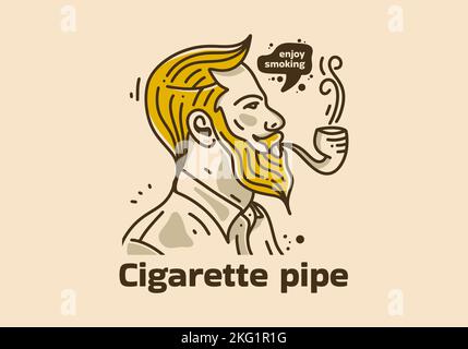 Illustration d'art vintage de l'homme fumant avec pipe de cigarette Illustration de Vecteur