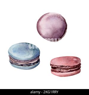 Macaron. Aquarelle. Définir. Illustration pour clipart. Conçu pour les menus, blogs culinaires, emballages, textiles, web design, sites, autocollants, invitations, Banque D'Images