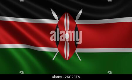 Rendu du drapeau du Kenya en gros plan, le drapeau national du Kenya en résolution 4K, gros plan, couleurs: RVB. Banque D'Images