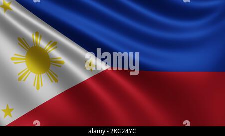 Rendu des flous de drapeau des Philippines dans le vent gros plan, le drapeau national des Philippines flous en résolution 4K, gros plan, couleurs: RVB. Banque D'Images