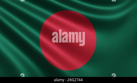 Rendu du drapeau du Bangladesh en gros plan, le drapeau national du Bangladesh en résolution 4K, gros plan, couleurs: RVB. Banque D'Images