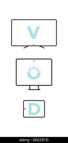 Icônes de l'appareil : Smart TV, ordinateur de bureau et tablette. Vidéo à la demande. Illustration vectorielle, conception plate Illustration de Vecteur