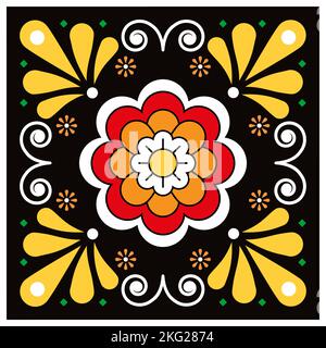 Motif mexicain cermics talavera à motif de carreaux simple et sans couture avec motif fleuri, décor parfait pour le papier peint, l'imprimé textile ou tissu Illustration de Vecteur