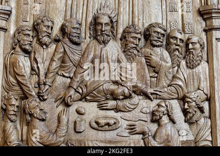 Cathédrale Saint Julien, le Mans, France. 16th siècle de soulagement dans la sacristie Banque D'Images