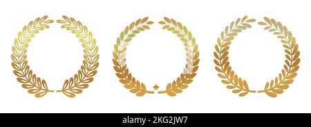 Définir l'icône de couronne de Laurier doré. Emblème de branches de Laurier isolées sur fond blanc Illustration de Vecteur