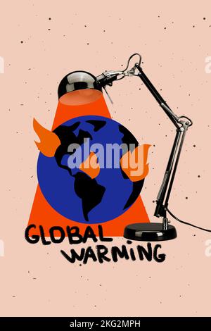 Creative 3D photo collage art graphiques peinture de la lampe chauffage de la planète isolée dessin arrière-plan Banque D'Images
