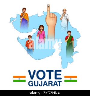 Différentes personnes montrant le doigt de vote pour l'élection de l'Assemblée législative du Gujarat Illustration de Vecteur