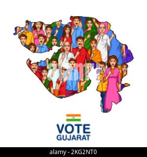 Différentes personnes montrant le doigt de vote pour l'élection de l'Assemblée législative du Gujarat Illustration de Vecteur