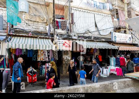 Rue dans le camp de réfugiés de Shatila, Beyrouth, Liban Banque D'Images