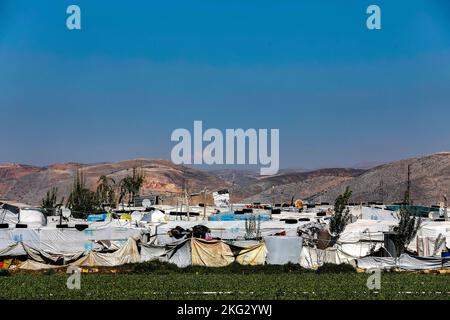 Camp de réfugiés syriens dans la Beqaa, au Liban Banque D'Images