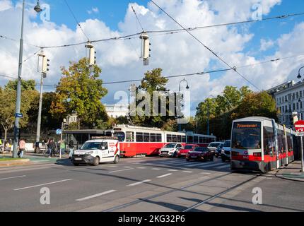 Tram sur Burgring à Vienne, Autriche Europe UE Banque D'Images