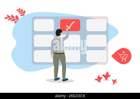 Les utilisateurs de faire les achats en ligne et l'achat d'articles d'épicerie en utilisant une application mobile : technologie et concept de détail Illustration de Vecteur