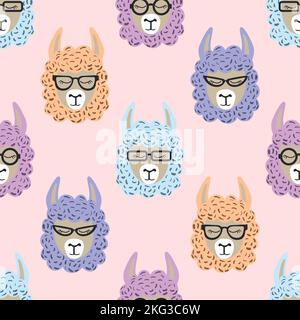 Motif sans coutures pour les visages lama mignons. Arrière-plan vectoriel avec lama alpaca. Illustration de Vecteur