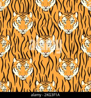 Motif vectoriel sans couture avec têtes de tigre. Imprimé animal. Illustration de Vecteur