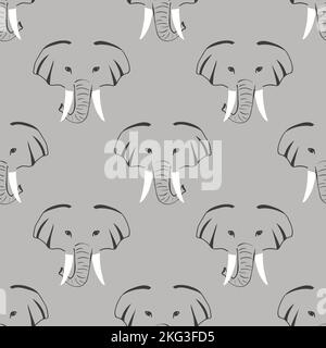 Motif gris vectoriel sans coutures avec têtes d'éléphant. Illustration de Vecteur