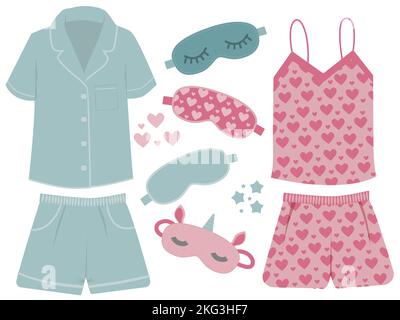 Vêtements de nuit pour femme, vêtements de nuit pour femme, ensemble pyjama tendance de la collection. Vecteur de style plat Illustration de Vecteur
