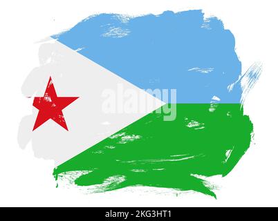 Drapeau de Djibouti sur un arrière-plan abstrait peint blanc trait pinceau Banque D'Images