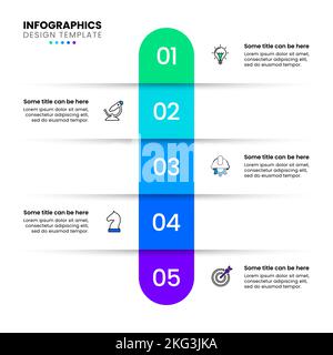Modèle d'infographie avec icônes et 5 options ou étapes. Peut être utilisé pour la mise en page de flux de travail, le diagramme, la bannière, la conception Web. Illustration vectorielle Illustration de Vecteur