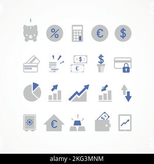 Jeu d'icônes financières. Concept de finance, économie, prix. Illustration vectorielle, conception plate Illustration de Vecteur