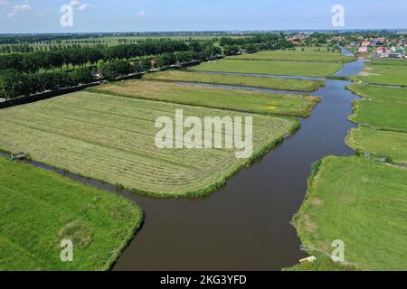 Vue aérienne sur le paysage historique des pays-Bas Waterland en juin, POLDER de hobrederkoog près d'Oosthuizen , Hobrede les pays-Bas Banque D'Images