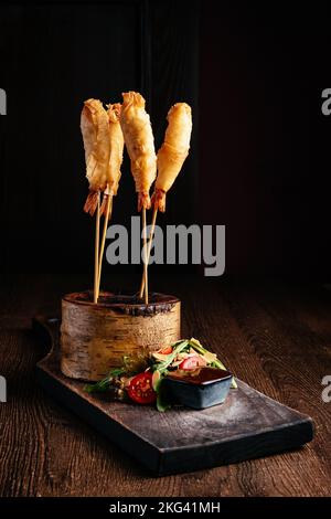 crevettes géantes frites dans de la pâte Banque D'Images