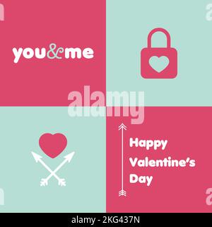 Icônes et citations sur la Saint-Valentin. Concept d'amour. Illustration vectorielle, conception plate Illustration de Vecteur