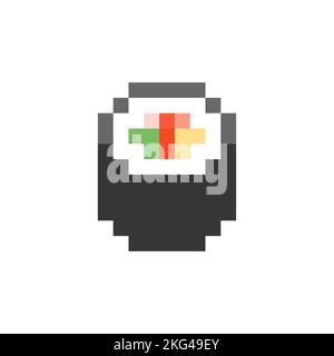 Sushi roule pixel art isolé. 8 bits cuisine japonaise traditionnelle. Illustration vectorielle pixélisée Illustration de Vecteur