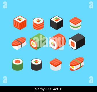 Ensemble de petits pains à sushis. Cuisine japonaise traditionnelle. Illustration vectorielle Illustration de Vecteur