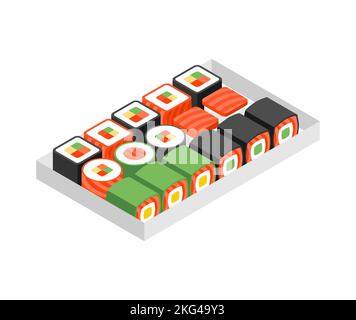 Ensemble de petits pains à sushis. Cuisine japonaise traditionnelle. Illustration vectorielle Illustration de Vecteur