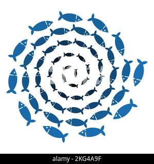 École de mouvement circulaire de poisson. Les poissons swarm cercle. Illustration vectorielle Illustration de Vecteur