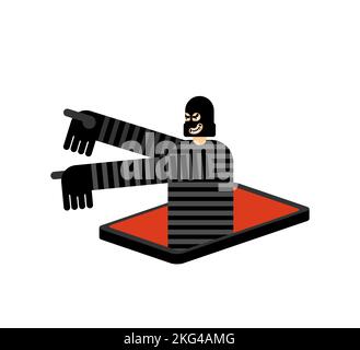 Voleur dans smartphone. Scammer dans gadget. Illustration vectorielle Illustration de Vecteur