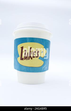 Coupe avec le logo de Luke's Diner de l'émission de télévision Gilmore Girls. Banque D'Images