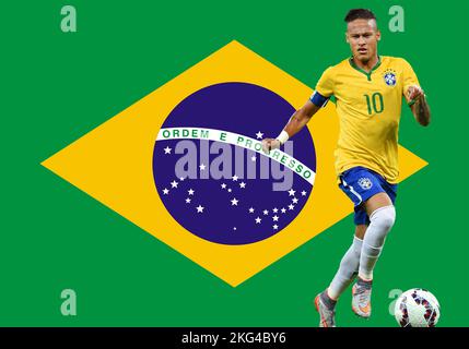 Neymar et drapeau du Brésil Banque D'Images