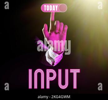 Saisie de légende conceptuelle. Mot écrit à l'endroit où l'appareil pénètre dans le système par l'énergie ou l'information Banque D'Images