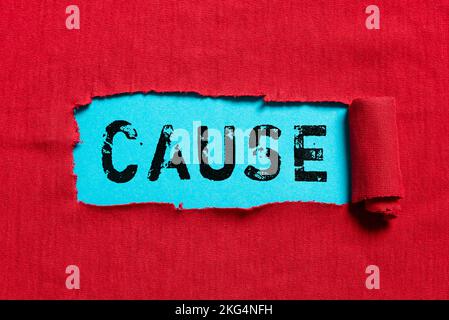 Cause du texte d'écriture manuscrite. Mot écrit sur la chose de personne qui donne lieu à un phénomène d'action et de condition Banque D'Images