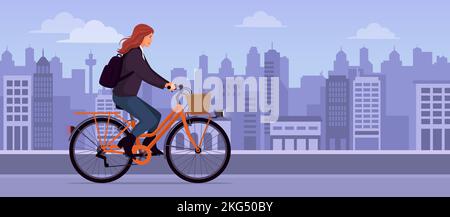 Femme à la mode à vélo dans la rue de la ville, transport et concept de style de vie Illustration de Vecteur
