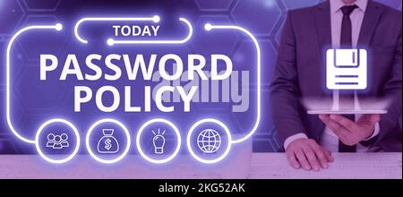 Légende présentant la stratégie de mot de passe. Mot pour la première ligne de protection contre tout accès non autorisé Banque D'Images