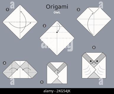 Tutoriel Origami. Jeu d'origami pour les enfants. Hibou. Illustration de Vecteur