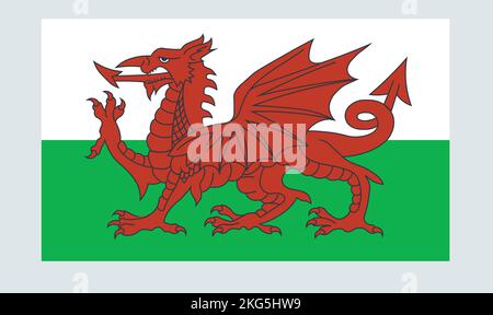 Le dragon rouge, drapeau national du pays de Galles. Illustration vectorielle. Illustration de Vecteur
