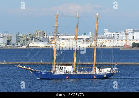 Préfecture de Kanagawa, Japon - 09 janvier 2021 : navire à voile MIRAIE (OMI : 9044528). Banque D'Images